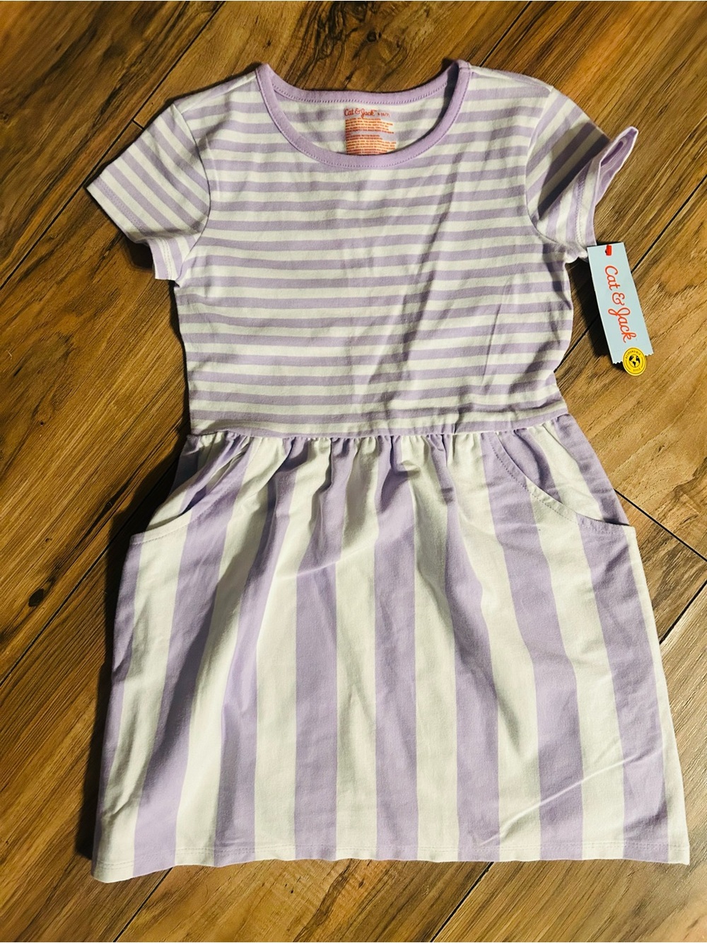 Cat & Jack Lavender and White Striped Short Sleeve Pocket Dress
